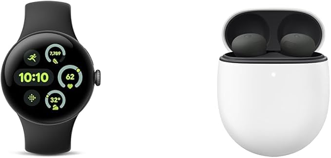 Google Bundle - Pixel Watch 3 (Matte Black Aluminum Case - Obsidian Band - 41mm LTE) & Pixel Buds Pro 2 Earbuds (Hazel)