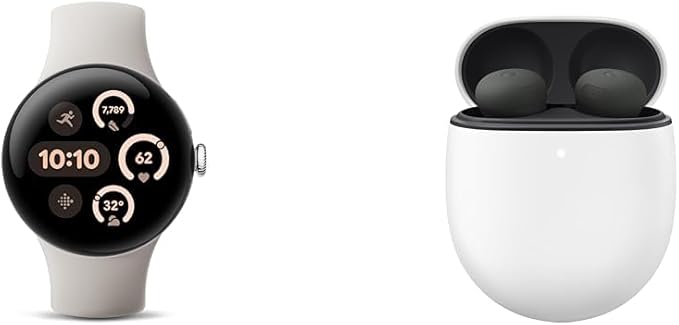 Google Bundle - Pixel Watch 3 (Polished Silver - Porcelain Band - 41mm LTE) & Pixel Buds Pro 2 Earbuds (Hazel)