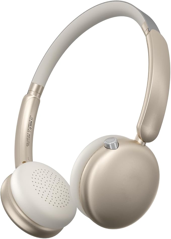LORELEI Q60 Wireless Bluetooth On-Ear Headphones Lightweight ,Built-in Micphone, 40 Hours Up Battery Life, Bass Mode, Memory Earmuffs (Starlight)