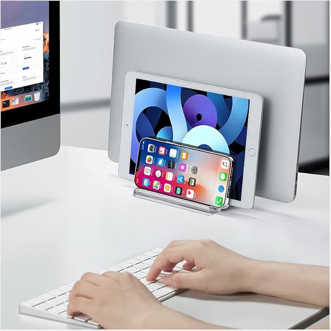 3-Slot Vertical Laptop Stand Laptop Holder for Desk Made of Premium Acrylic to Space-Saving for All Laptop/MacBook/Tablet/Phone (Transparent)