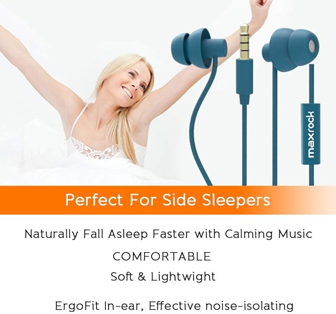 MAXROCK Sleep Earplugs - Noise Isolating Ear Plugs Sleep Earbuds Headphones with Unique Total Soft Silicone Perfect for Insomnia, Side Sleeper, Snoring, Air Travel, Meditation & Relaxation(wh) (Blue)