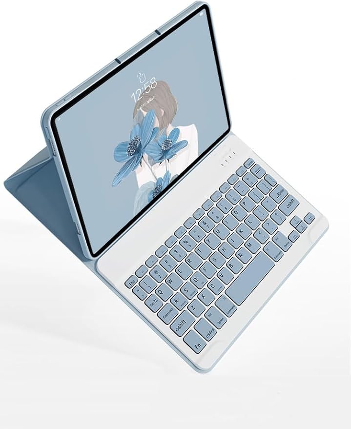 Color Keyboard for Samsung Galaxy Tab A9+ / Plus 11" Keyboard Case Cute Detachable Removable Wireless Bluetooth Keyboard,Mist Blue