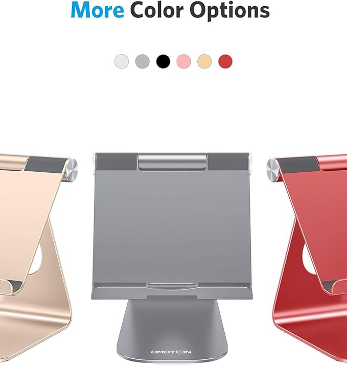 OMOTON Tablet Stand Holder Angle Adjustable, T1 Desktop Aluminum Tablet Dock Cradle Compatible with iPad Air/Mini/Pro 11/12.9, iPad 10.2, Samsung Tab and More UP to 12.9'', Grey