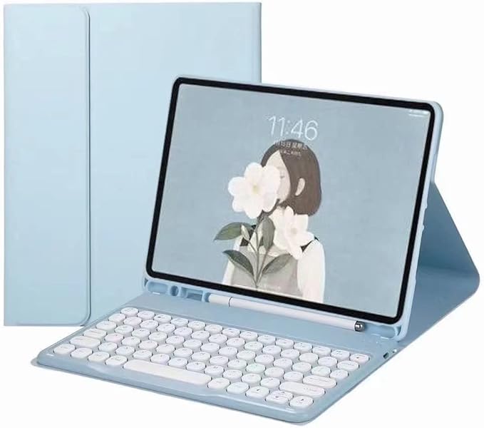 HENGHUI Keyboard Case for Galaxy Tab S6 Lite 10.4 inch Keyboard Case Cute Round Key Color Keyboard Wireless Detachable BT Keyboard Cover with S Pen Holder (SkyBlue)