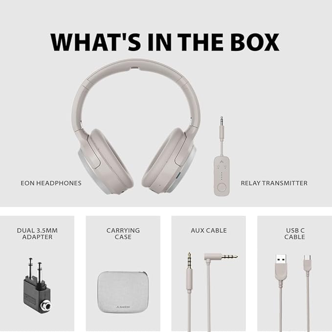 Sky Eon - Bluetooth Headphones for Airplane Travel & Mobile Phone with Wireless Adapter, Active Noise-Canceling & Ambient Mode, Spacious & Comfortable Earpads, 45hr Playtime