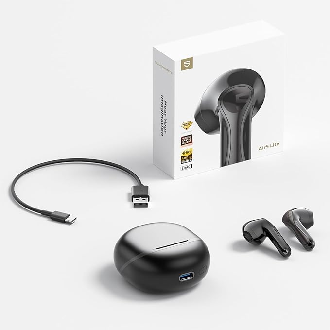 SoundPEATS Air5 Lite Wireless Earbuds with Hi Res Audio, Bluetooth 5.4 Semi in Ear Earphones, 13mm Drivers, LDAC Codec, ENC Noise Cancelling Headphones for Calls, Stereo Sound, 30 Hrs Fast Charge