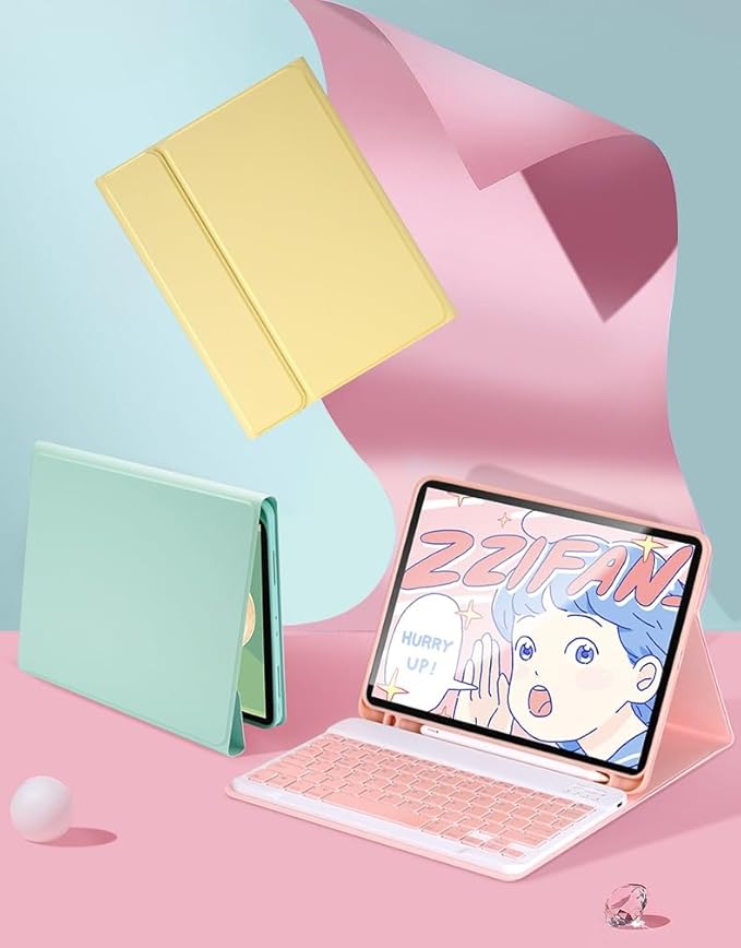 Keyboard Case Mouse for Galaxy Tab S9 Plus / S9 FE+ / S8 Plus / S7 Plus / S7 FE 12.4 inch, Detachable Cute Color Keyboard Case Support S Pen Charging,Sky Blue