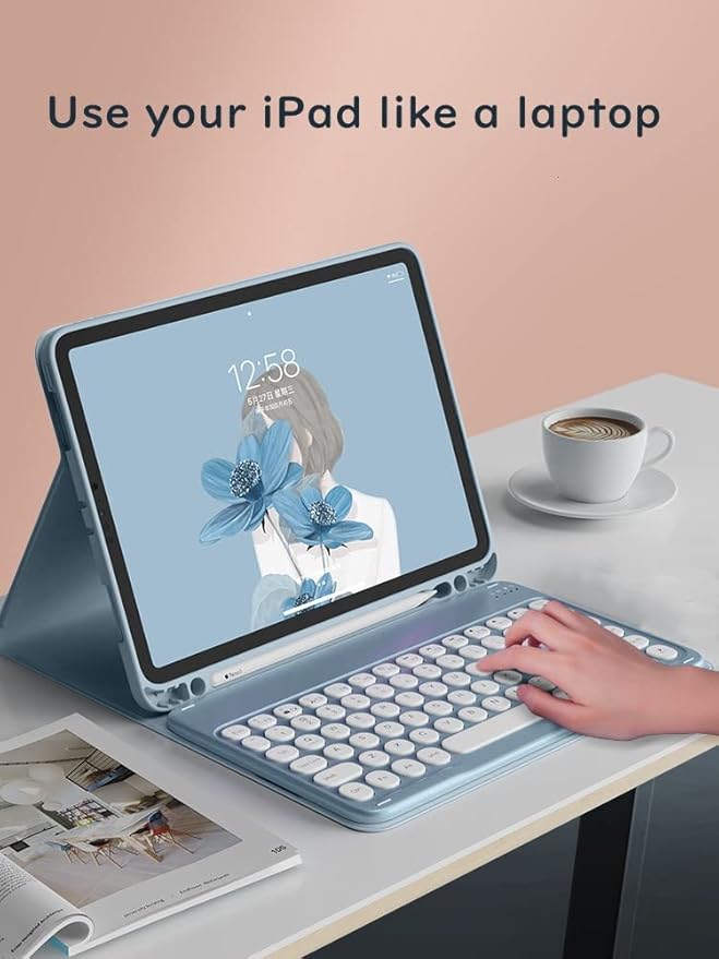 HENGHUI Keyboard Case for Galaxy Tab S6 Lite 10.4 inch Keyboard Case Cute Round Key Color Keyboard Wireless Detachable BT Keyboard Cover with S Pen Holder (Black+White)