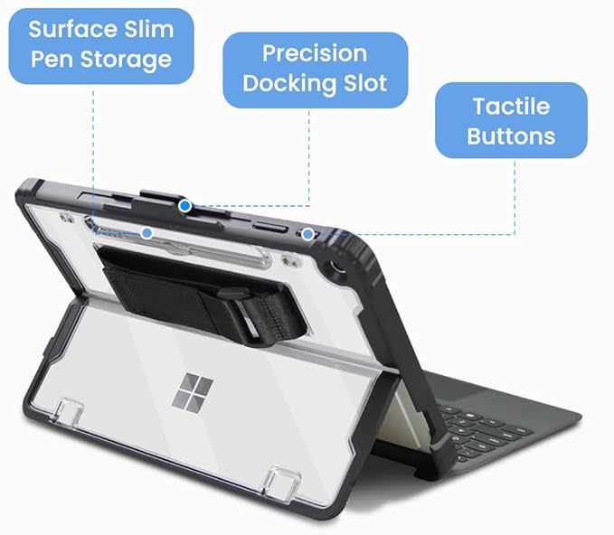 Omnpak Rugged Case for Microsoft Surface Pro 12" 2-in-1 Laptop/Tablet (2025), Heavy Duty Protective Cover with Multi-Angle Kickstand, Pen Holder, Hand Strap & Shoulder Strap, Black