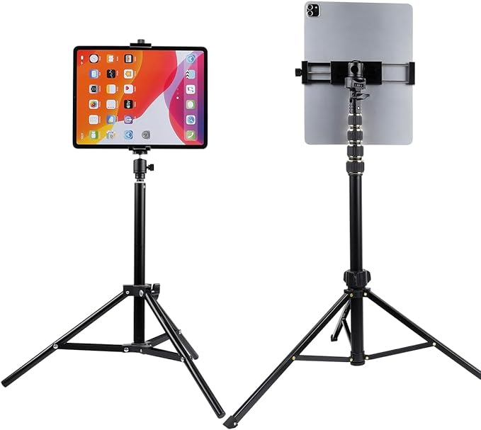 Aluminum Tripod Mount Adapter - Rotatable Tablet Holder for iPad/Mini, Pro, Samsung Tab & Other 4.7'-15' Tablets