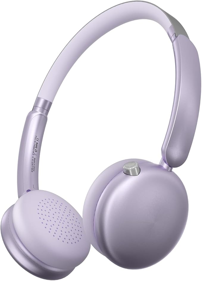 LORELEI Q60 Wireless Bluetooth On-Ear Headphones Lightweight ,Built-in Micphone, 40 Hours Up Battery Life, Bass Mode, Memory Earmuffs (Purple)