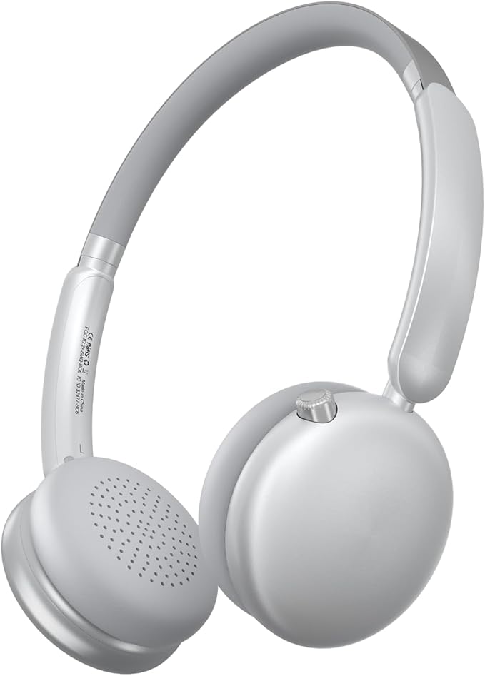 LORELEI Q60 Wireless Bluetooth On Ear Headphones,Built-in Micphone, 40 Hours Up Battery Life, Lightweight ,Bass Mode, Memory Earmuffs (Silver)