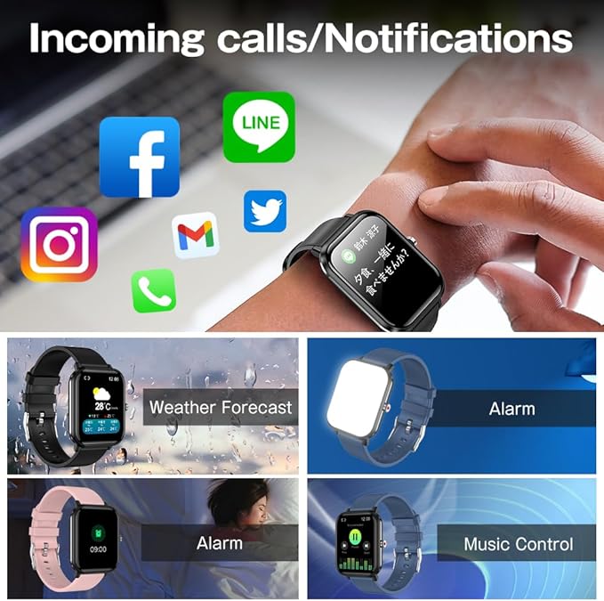 Smart Watch, Fitness Tracker, IP68 Waterproof, iPhone and Android Phone Compatible, Ultra-Thin Activity Tracking Smartwatch, Medium, Black