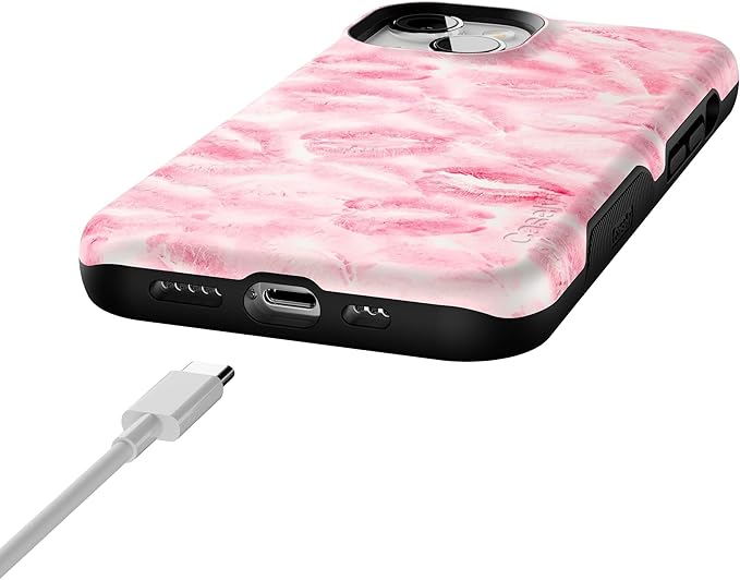 Casely iPhone 14 Case | Sealed with a Kiss | Pink Lipstick | Compatible with MagSafe | Bold Protective Design