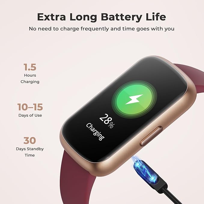 Fitness Tracker for Women Men, Smart Watch Band with 24/7 Heart Rate Blood Oxygen Sleep Monitor, Calories Step Tracker Pedometer 3ATM Waterproof Activity Tracker for Android iOS, Wine Red