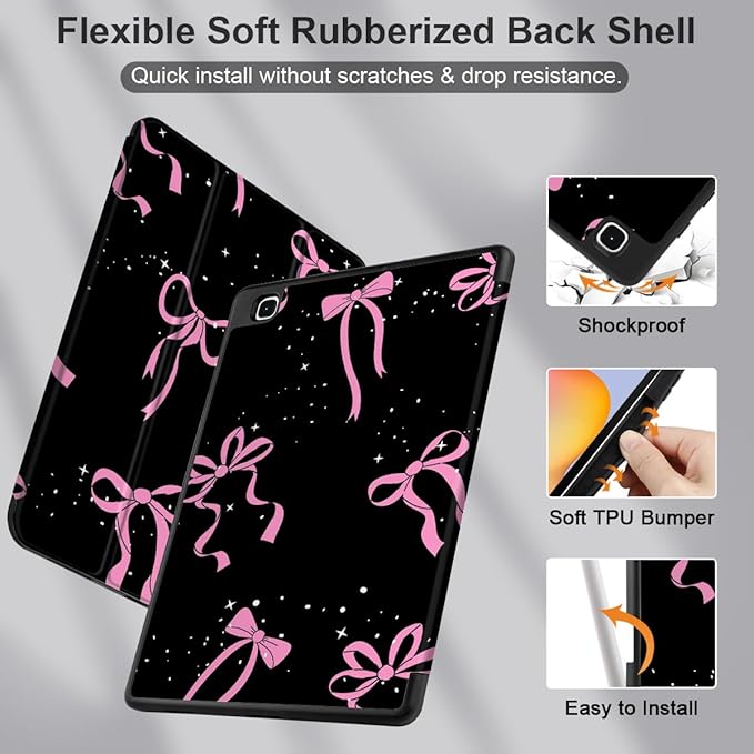 DONGKE Case for Samsung Galaxy Tab S6 Lite 10.4 Inch 2024/2022/2020, Trifold Stand + S Pen Holder + Auto Wake/Sleep + Soft TPU Protective Stand Back Cover, Bows & Stars