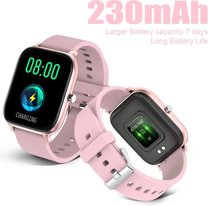 Smart Watch for Men Women Compatible with iPhone Samsung Android Phone 1.69 inch Full Touch Screen IP68 Waterproof Bluetooh Fitness Tracker Heart Rate/Sleep Monitor (Pink)