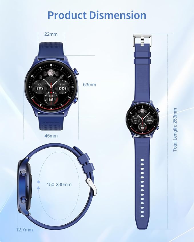 RIVERSONG Smartwatch for Men Women (Answer/Make Call), 1.52" Fitness Watch with Monitor Tracker for Health Fitness (Heart Rate/Sleep/Blood Oxygen), AI Voice, Smart Watch for Android iPhone, Navy Blue