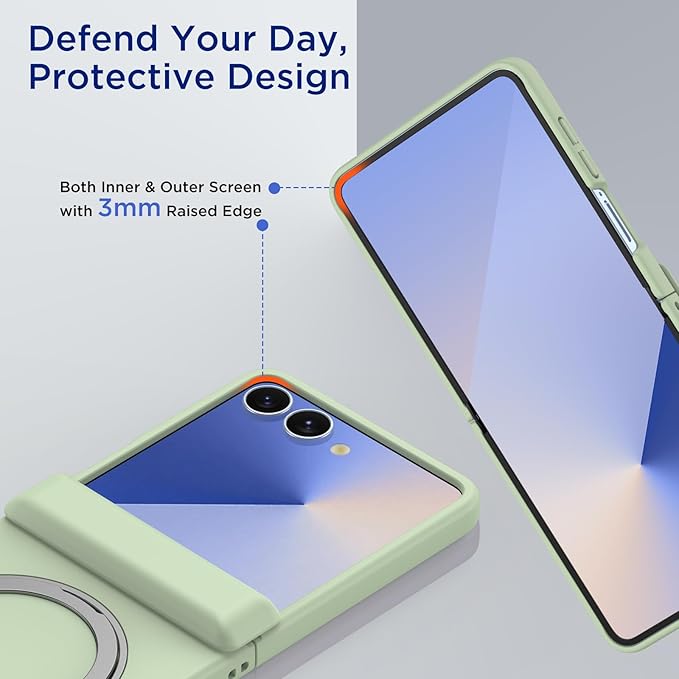 Case for Samsung Galaxy Z Flip 7 with Hinge Protection, Compatible with Magsafe, Built-in Kickstand, Shockproof Rugged Slim Phone Case for Galaxy Z Flip 7 2025 (Light Green)