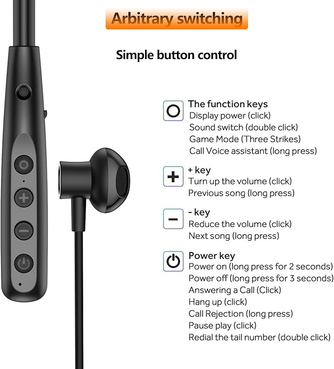 Wireless Earbuds with LED Power, Running Ear Buds 100 Hours Playtime, semi-in-Ear Bluetooth Headphones with Microphone for Running and Exercising in The Gym (Y10L)