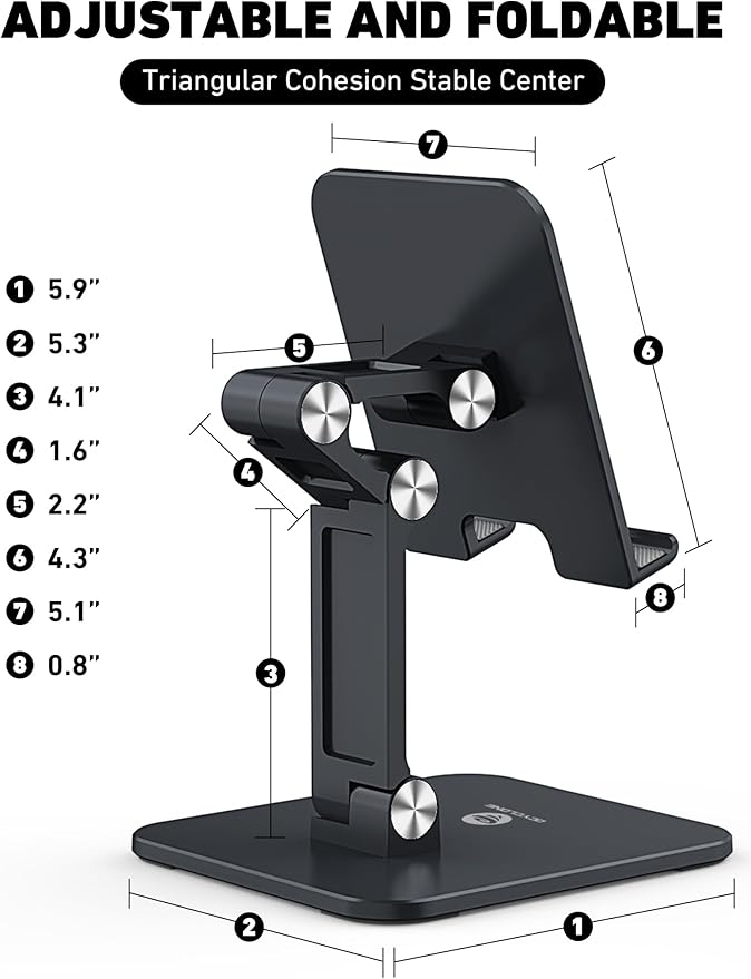 OCYCLONE Tablet Stand Compatible with iPad Holder for Desk, FoldableTablet Holder Portable Monitor Stand - Black