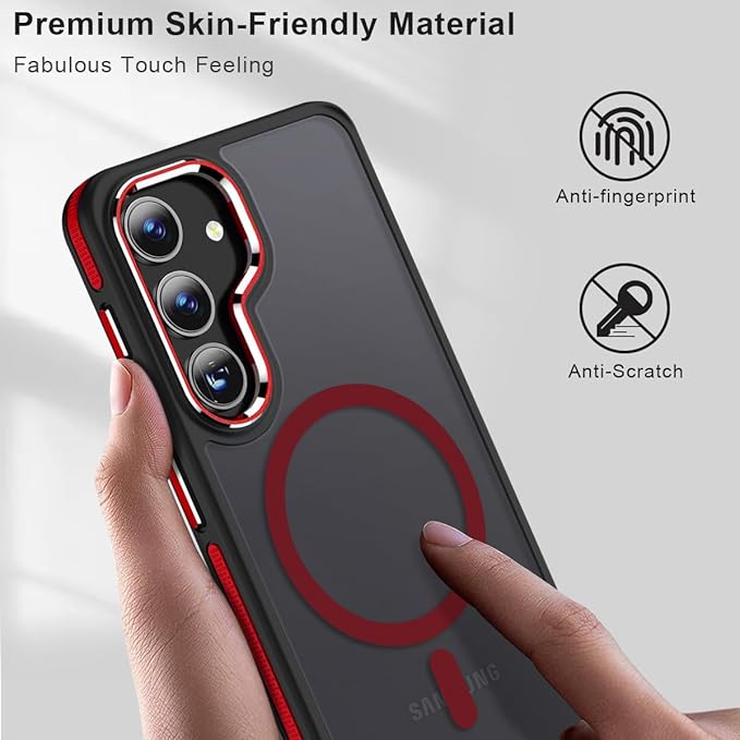 for Samsung Galaxy S23 FE Case Compatible with Magsafe, Color Hybrid Design Shockproof Protection with Anti-Slip Grip, Magnetic Translucent Phone Case for Galaxy S23 FE (Black/Red)