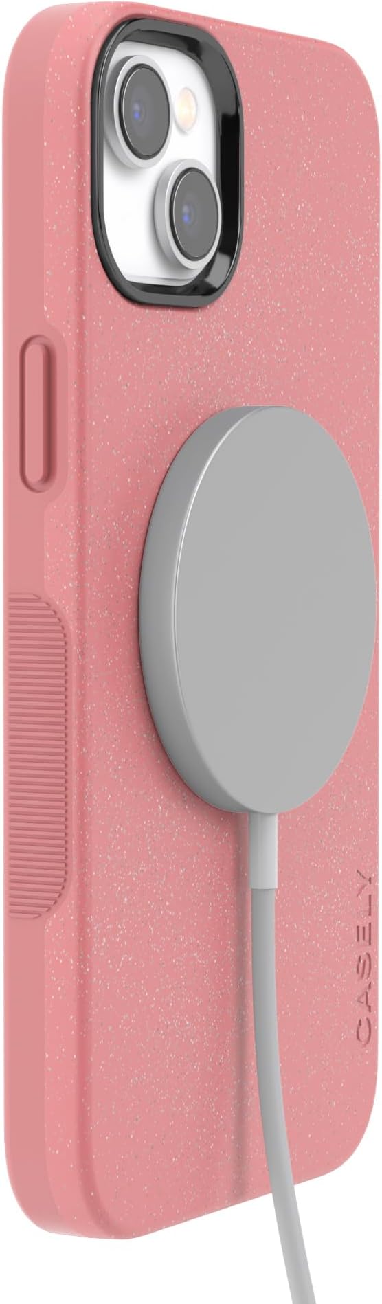 Casely iPhone 14 Case | Starfish Wishes | Coral Pink Shimmer Glitter | Bold Protective Design | Compatible with MagSafe