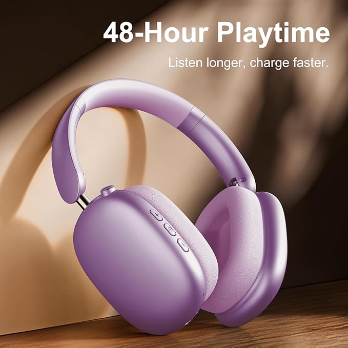 Y01 Wireless Over Ear Headphones, Noise Canceling Bluetooth 5.3 Headphones with Microphones,Hi-Res Audio,48H Playtime,Foldable,Breathable Soft Earpads for iOS/Android/Samsung/PC-Purple