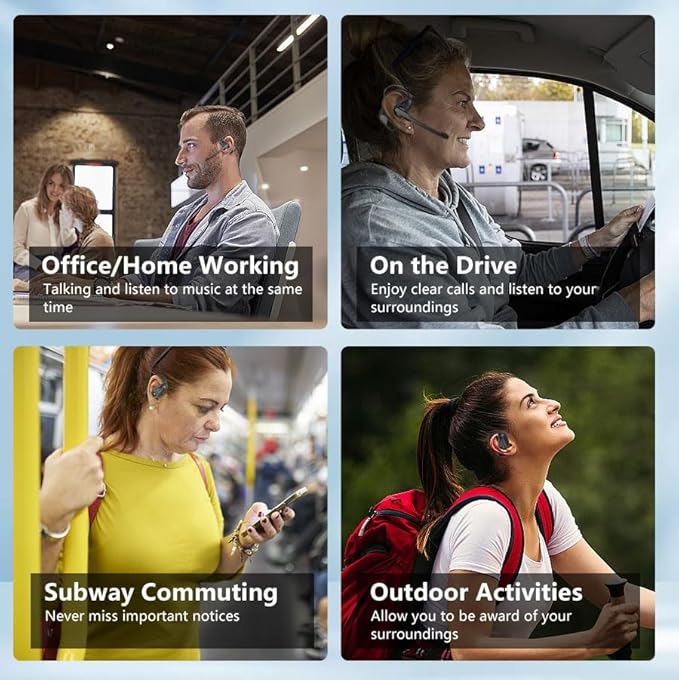 iDIGMALL Bluetooth 5.4 Headset w/Detachable Microphone, Open Ear Headphones w/DSP Noise Canceling Mic & Mute for Call, Multipoint Wireless Earbuds w/Charging Case for Office Home Work Driving Travel