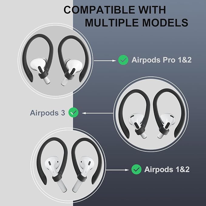 2 Pairs AirPods Ear Hooks for AirPods Pro 3, AirPods Pro 2, AirPods Pro, AirPods 4, 3, 2 & 1, Upgraded Anti Slip Sports Clip Hooks for AirPods 1, 2, 3, 4,Pro, Pro 2, Pro 3 – Black