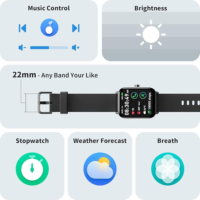 Smart Watches for Men Women, 1.8" Screen Activity Tracker, Heart Rate/Sleep/SpO2 Monitor, Make/Answer Calls, IP68 Waterproof Smartwatch for iPhone & Android, 101+ Sport Modes Fitness Reloj Inteligente