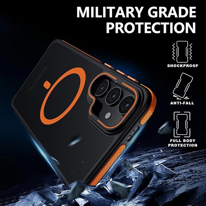 TIANNIUKE for Samsung Galaxy S24 Case, Compatible with MagSafe, Anty-Slip Grip,Military-Grade Protective, Adjustable Kickstand Phone Case, Magnetic Case (Orange)
