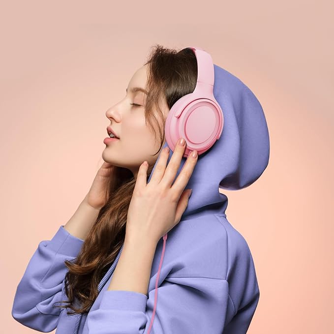 Wired Over-Ear Headphones with USB C Connector, Hi-Fi Stereo Sound, Noise-Isolating Ear Cups, Comfortable Fit for USB C Devices (No Bag, Pink)