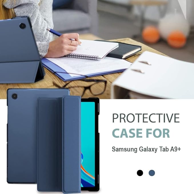 Cover for Samsung Galaxy Tab A9 Plus 11 inch Case Cover, Smart Flip Case Cover for Samsung Galaxy Tab A9+ 11 inch Translucent Back with Stylus Pen, Dark Blue