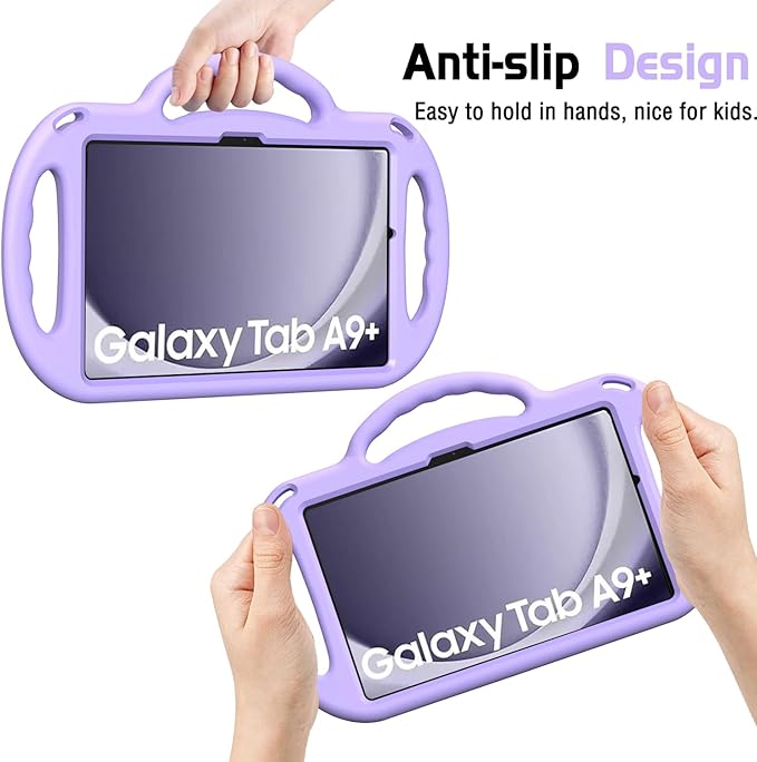 AVAWO Kids Case for Samsung Galaxy Tab A9+/A9 Plus 11 Inch 2023 Case, with Strap, Shockproof Lightweight Handle Stand 2023 Model (SM-X210/X216/X218) with Lanyard, Light Purple