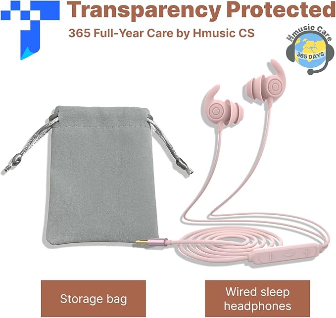 Hmusic Sleep Headphones,3.5mm Wired Sleeping Earbuds,30dB Noise Isolate Sleep Plugs,2g Lightweight, Ultra-Soft Silicone,Snail Flat Thin Bed Earphones for Air Travel,Work,Audio Book,Meditation