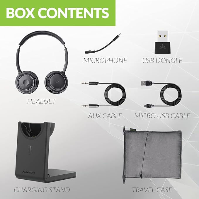 Avantree Alto 8060 aptX HD Bluetooth Headset with Smart Noise Canceling Microphone for Clear Calls even at noisy places. Sidetone Support, Wireless USB Adapter for Easy Connection with Computer Laptop