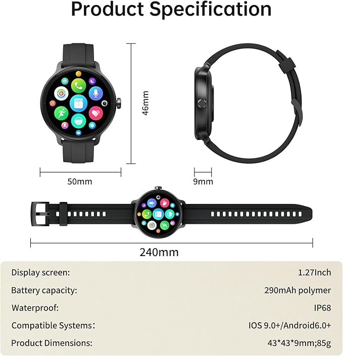 Smart Watch for Men Women(Answer/Make Calls), Smartwatch Built-in AI Voice, 1.27" HD Fitness Tracker with Heart Rate/Sleep/Step/SpO2 Monitor, 100+ Sports Modes, IP68 Waterproof Watch for Android iOS