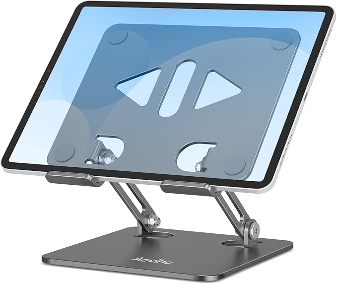 Adjustable Tablet Stand Holder for Desk, Desktop Tablet Holder, Foldable Aluminum Tablet Mount for iPad pro 12.9, iPad Air Mini, Samsung Galaxy Tabs Z Fold Kindle Fire,4-12 inch, Grey