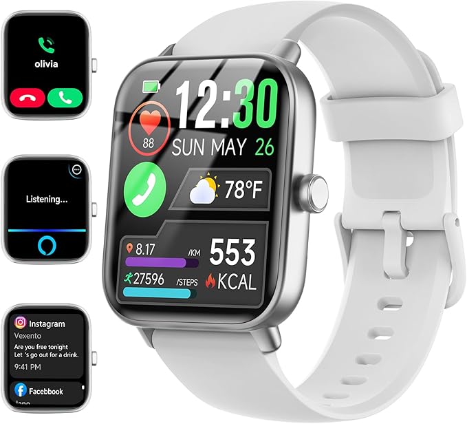 Smart Watches for Women/Men, Smart Watch for Android Phones and iPhone Compatible, Alexa Built-in, 1.8" Fitness Watches for Women, IP68 Waterproof/Bluetooth Call, Heart Rate/Sleep Monitor, White