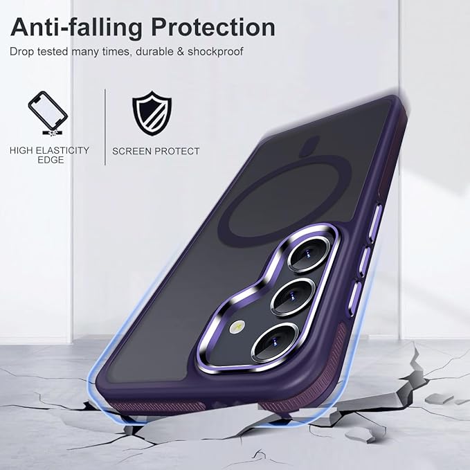 for Samsung Galaxy S25 Plus/S25+ Case, Skin-Friendly Matte S25 Plus Phone Case Fits for Magsafe, Color Hybrid Translucent PC Cover, Anti-Slip TPU Shockproof Galaxy S25+ Case (Dark Purple)