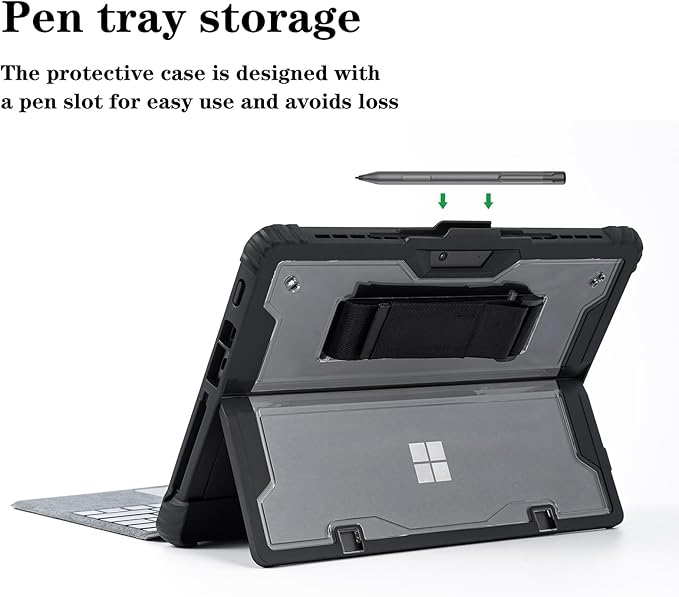 for Microsoft Surface Pro8 Tablet Protective Case 13 inches 2021, Thicken and Rugged Cover with Stand Case, Compatible Keyboard Cover, Including Hand Strap Shoulder,Black