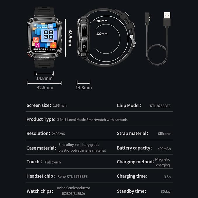 Smart Watch (Answer/Make Calls) for Women Men, Smartwatch with Headphones,110+ Sports Activity Trackers,1.96" HD Fitness Watch with Heart Rate Monitor Sleep Monitor, for iOS Android (Black)