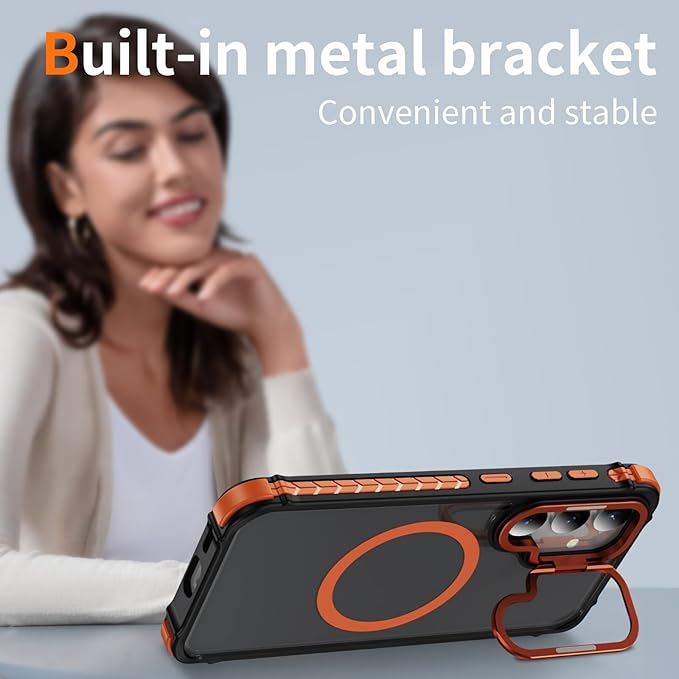 Magnetic for Samsung Galaxy S25 Plus Case/S24 Plus Case Orange Fit for MagSafe Military-Grade Shockproof Protection Adjustable Kickstand Slim Matte Anti-Fingerprint Cover Men Women
