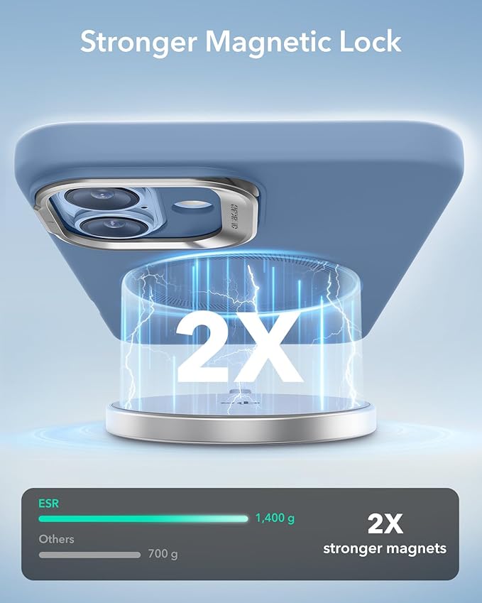 ESR for iPhone 16 Case, Silicone Case with Stand, Compatible with, Military-Grade Protection, Built-in Camera Stash Stand, Magnetic Phone Case for iPhone 16, Cloud Series, Light Blue