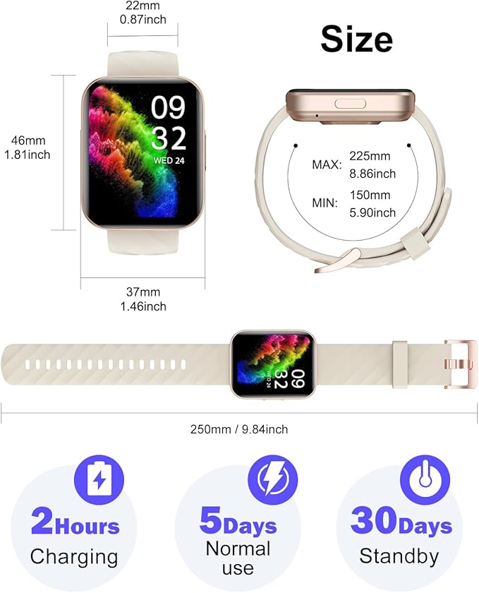 Smart Watch (Answer/Make Calls), 1.85" Smart Watches for Men Women Digital Watch Fitness Tracker with 100+ Sport Modes Heart Rate Monitor for iOS Android Phones Waterproof Milky White