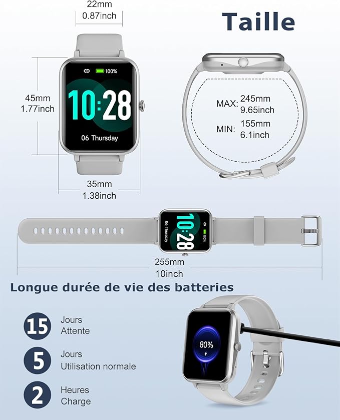 GRV Smart Watch for iOS and Android Phones (Answer/Make Calls), Watches for Men Women IP68 Waterproof Smartwatch Fitness Tracker Watch with Heart Rate/Sleep Monitor Steps Calories Counter (Gray)