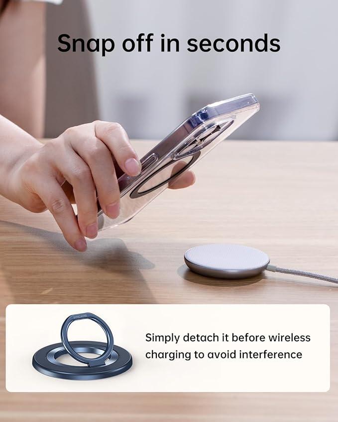 SYNCWIRE Magnetic Phone Ring Holder for MagSafe, 360° Rotation Cell Phone Grip Stand Finger Ring Kickstand Two-Sided Magnet Compatible with iPhone 17 Pro Max 16 15 14 13 12 MagSafe Accessories