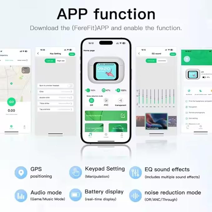 Audionic Airtouch 40 Wireless Earbuds, Bluetooth 5.4, Ultra-Wide LED Touchscreen Case, ANC/ENC Noise Cancelling, Low Latency, Hi-Fi Sound, for Android/iOS (White)