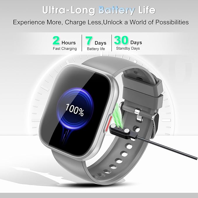 Smart Watch for Men Women Bluetooth Call, 1.85" HD Touch Screen Fitness Watch with Sleep Heart Rate Monitor, 112+ Sports Modes, IP68 Waterproof Activity Trackers for Android iOS, Gray